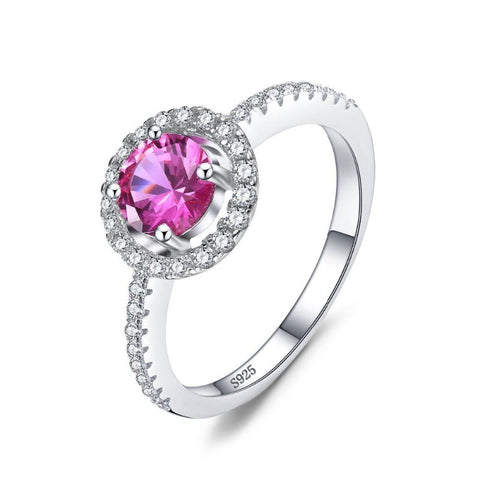Ronux jewel women 925 sterling silver classic engagement ring with pink round sapphire gemstone 