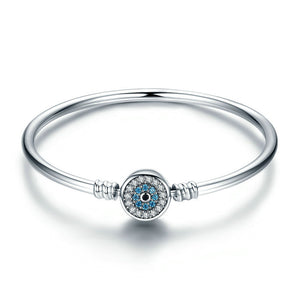 Ronux jewel women 925 sterling silver lucky blue eyes bangle bracelet with cubic zirconia stones, luxury jewellery 