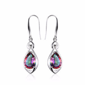 Ronux jewel 925 sterling silver drop earrings with colourful rainbow natural mystic topaz, gemstone earrings
