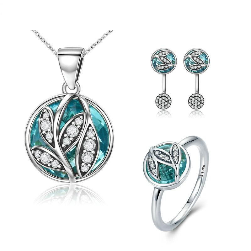 Ronux Jewel luxurious Crystal tree of life 3 piece Jewellery Set including pendant necklace, ring and stud earrings