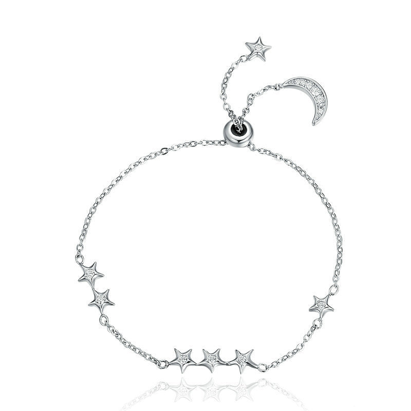 Ronux jewel women 925 sterling silver moon and stars sparkling bracelet, friendship crescent bracelet