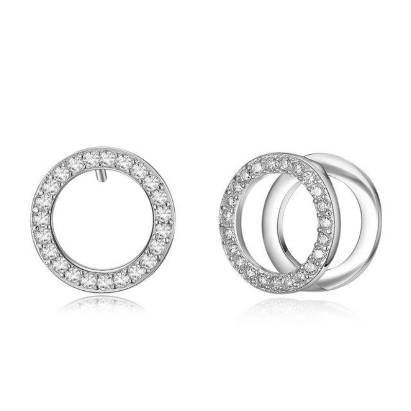 Ronux jewel women fashion double circle silver hoop stud earrings with rhinestone