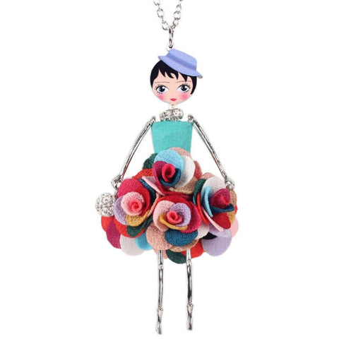 Ronux Jewel cute french doll with floral skirt long chain pendant necklace for girls and women