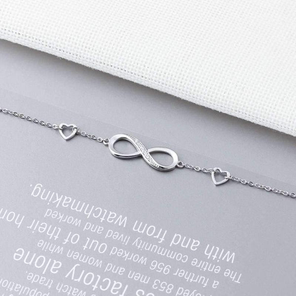 Ronux jewel, women 925 sterling silver infinity bracelet with 2 dainty hearts, friendship bracelet