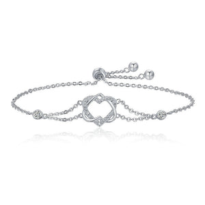 Ronux jewel 925 sterling silver twisted double heart shape bracelet with cubic zirconia stones, friendship love bracelet