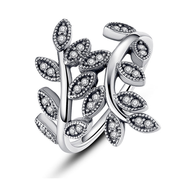 Ronux jewel women 925 sterling silver ring with cubic zirconia leaves