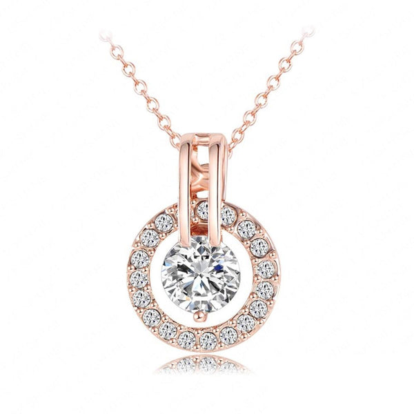 Ronux Jewel Rose Gold classic round shape crystal pendant necklace 