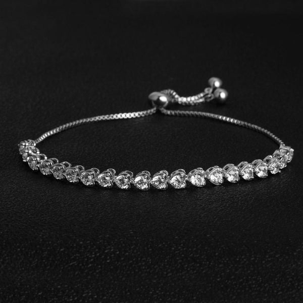 Ronux Jewel women silver tennis bracelet with multiple cubic zirconia hearts,  friendship bracelet