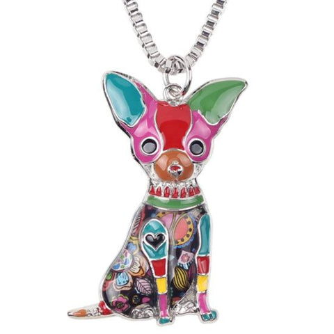 Ronux Jewel affordable unique cute Chihuahua dog pendant long chain necklace for girl and women and animal lovers 