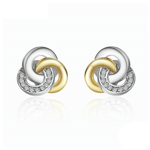 Ronux jewel women 925 sterling silver love knot gold and silver stud earrings, interlinked circles gold and silver cubic zirconia stud earrings 