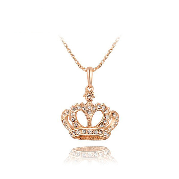 Ronux Jewel affordable trendy women crown shape rose gold pendant necklace 