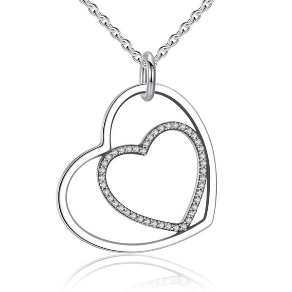 Ronux jewel 925 sterling silver two linked hearts pendant necklace for women 