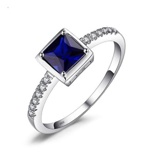 Ronux jewel women 925 sterling silver classic wedding and engagement ring with cubic blue sapphire gemstone, bridal fine jewellery 